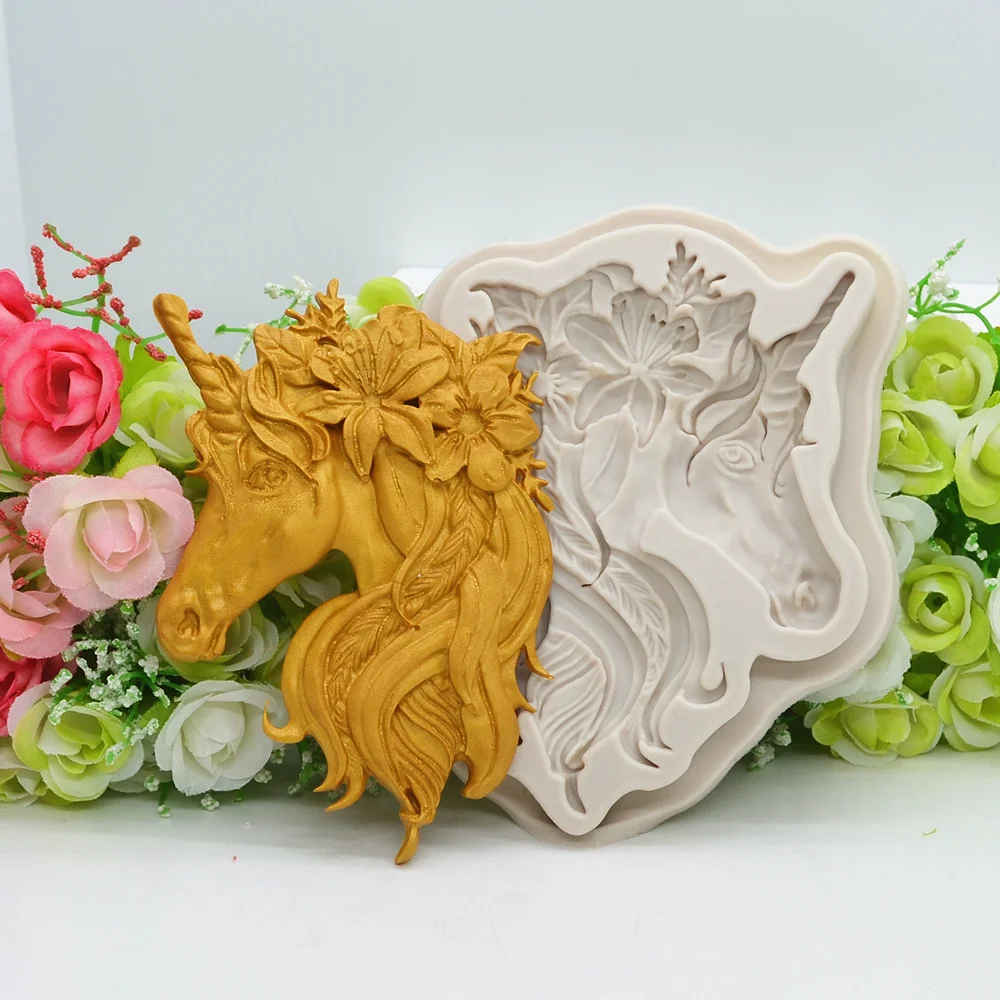 Silicone Mold Beautiful Unicorn Head Kitchen Baking Tool For DIY Cake Chocolate Lace Decoration Fondant Resin Moulds Articles