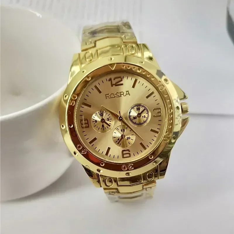 Couple's Watches New Three Eyes Dial Men's and Women's Steel Strap Watch Luxury Gold Casual Mens Quartz Wristwatch Wholesale