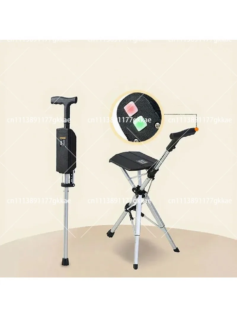 Foldable Anti-Slip Cane Seat Portable Lightweight Walking Stick Chair for Elderly One-Button Open Close Support 220lbs