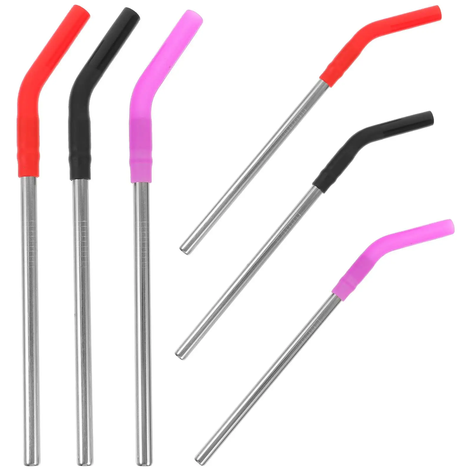 

6pcs Stainless Steel Straws With Silicone Tips Reusable Drinking Straws Tumbler Bar Accessories Metal Kitchen Gadgets Stainless