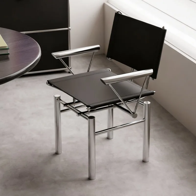 

Saddle leather dining chair Italian minimalist dining table and chairs wabi sabi back chair