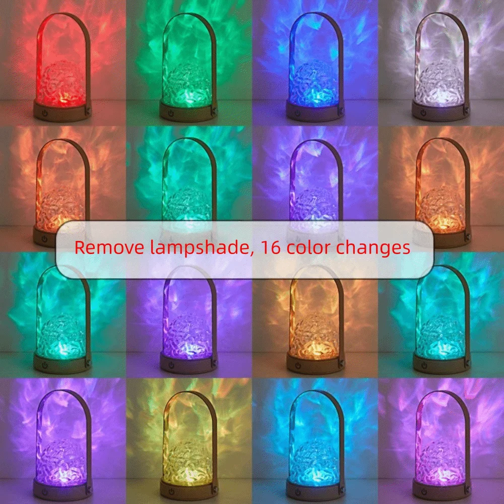 16 Colors LED Rotating Ripple Light Dimmable with Remote Control Mood Light Portable RGB Color Changing Rotating Water Wave Lamp