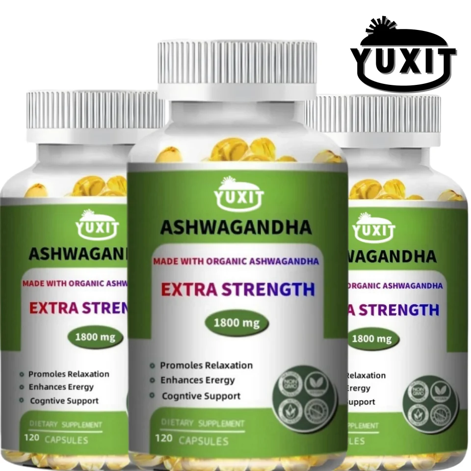 

YUXIT Pure Organic Ashwagandha Root Extract Capsule 1800mg Supplement Help Stress, Focus, Brain, Energy Support Sleep Health