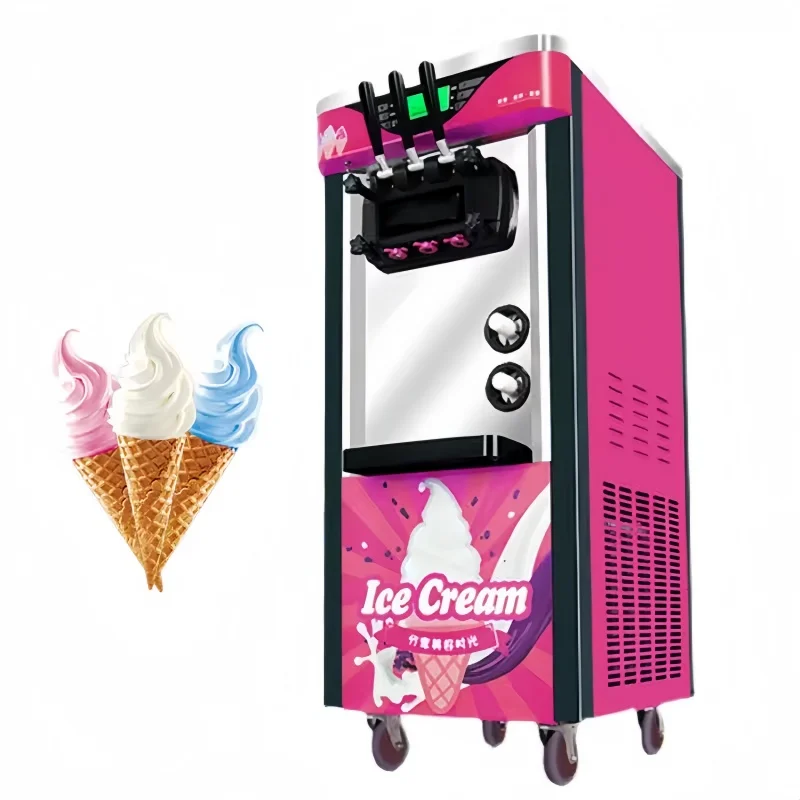 Commercial Automatic Soft Serve Ice Cream Maker Machine New Home Use Three Flavors Yogurt Milk Chocolate Water Economical Motor