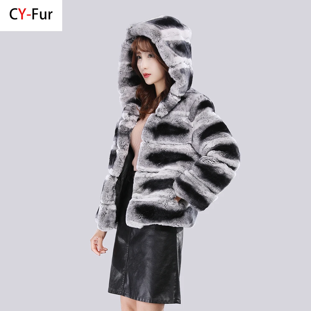 

Women Real Rex Rabbit Fur Coat With Hood Down Coat Jacket Sleeves Fur Bomber Jacket Real Fur Jacket Hooded With Down Fur Coat