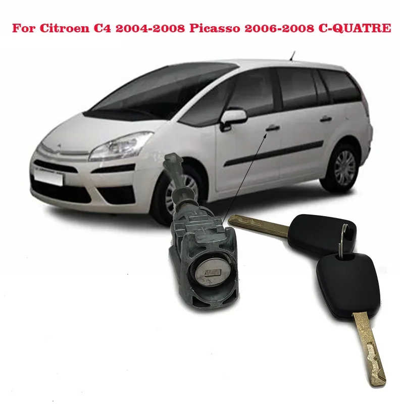 Front Left Door Lock Cylinder Barrel with 2 buttons for Citroen C4 2004-2011 Picasso 2006-2008