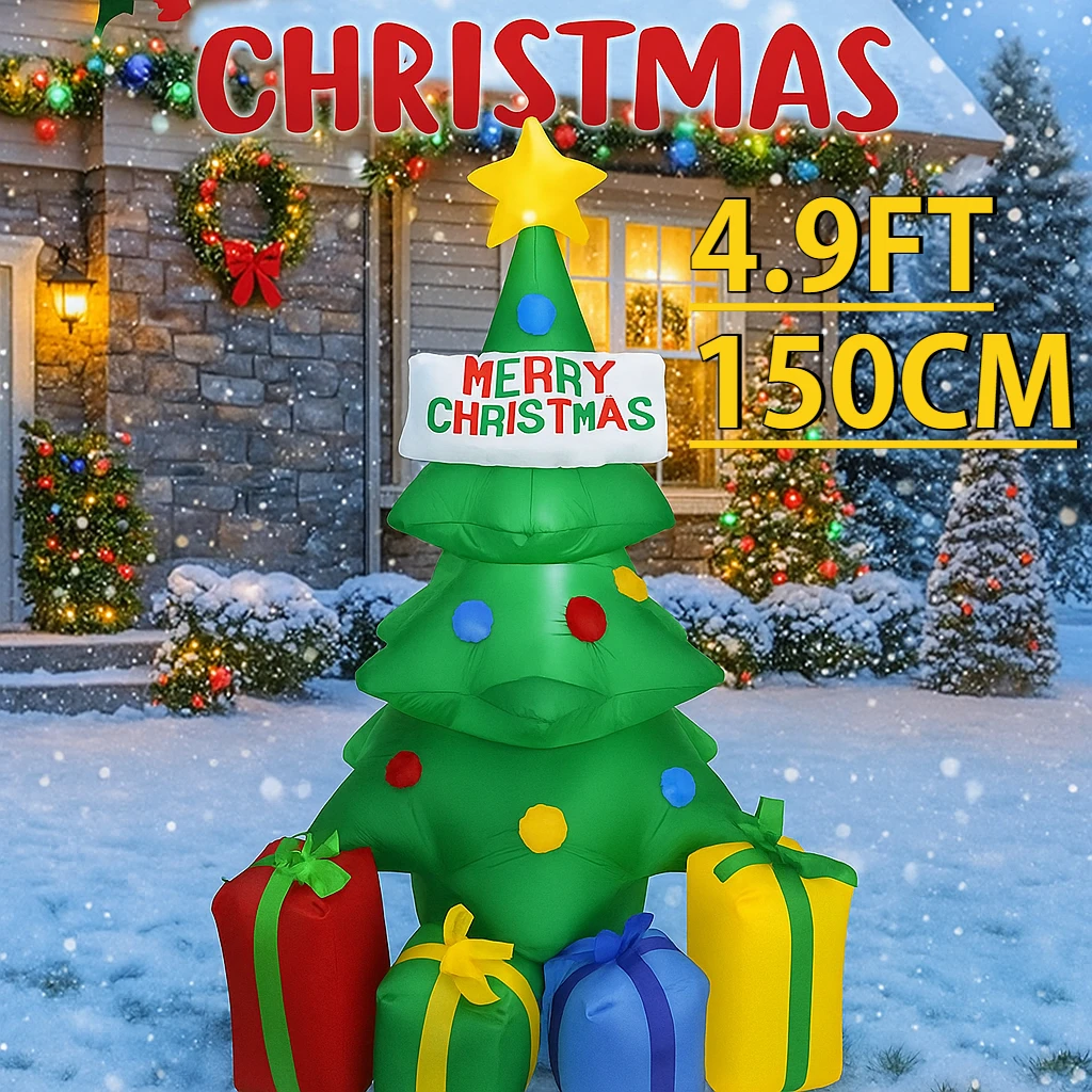 4.9ft inflável decoração da árvore de natal quintal decoração bolas coloridas caixas de presente led iluminado casa ornamento presentes de natal brinquedo