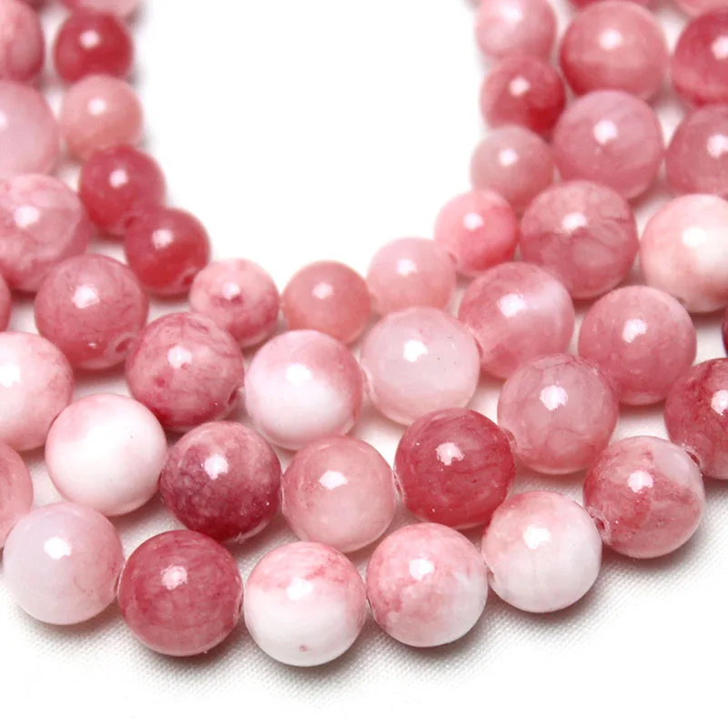 Natural Stone Pink White Persian Jades Round Loose Beads 6/8/10mm for Jewelry Making DIY Handcraft Bracelet Necklace 15\'\' Strand