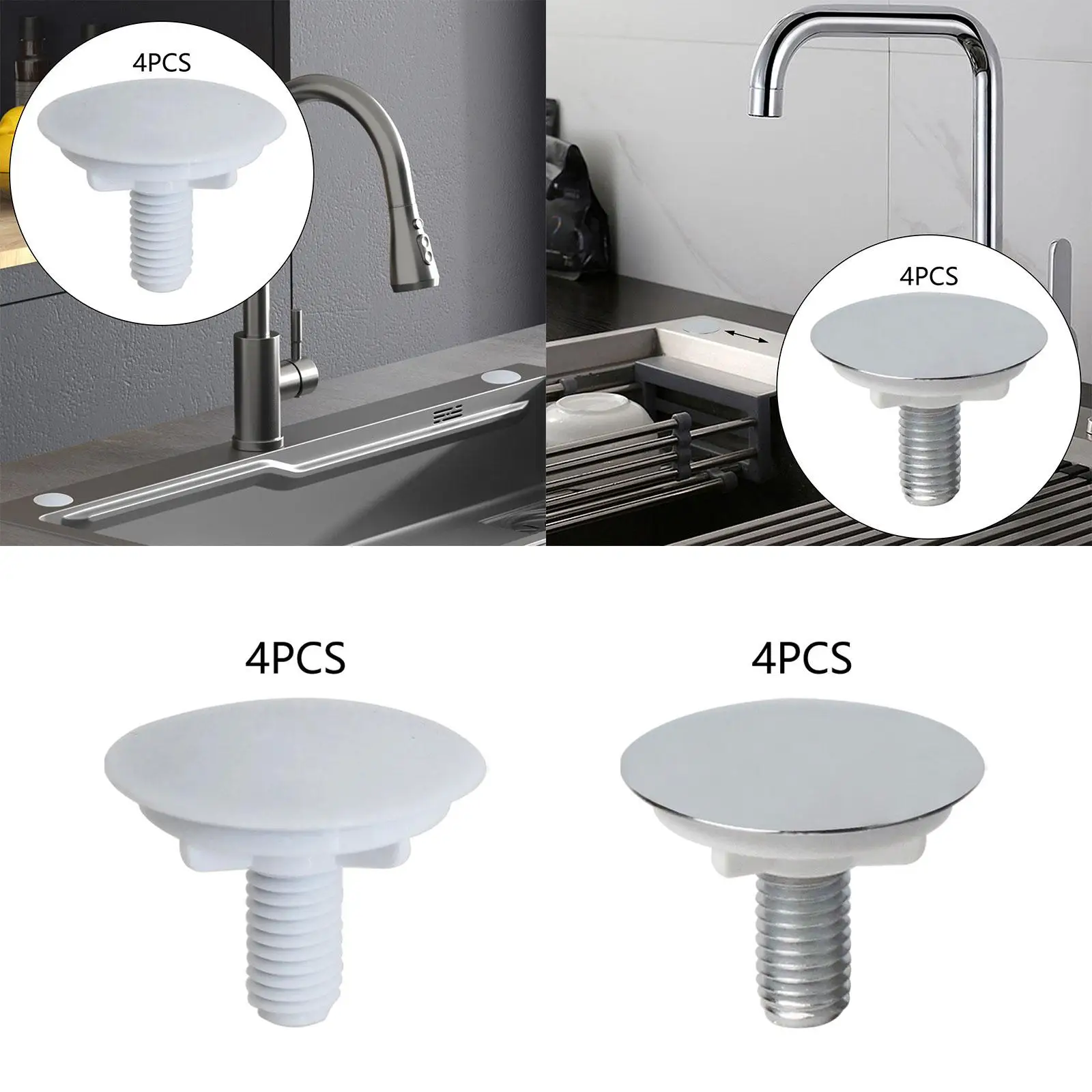 Cozinha Faucet Hole Cover para lavatório, Reutilizável Sink Tap Hole Plate, Rolha de lavatório, Banheiro, Hotel, 4 Pcs