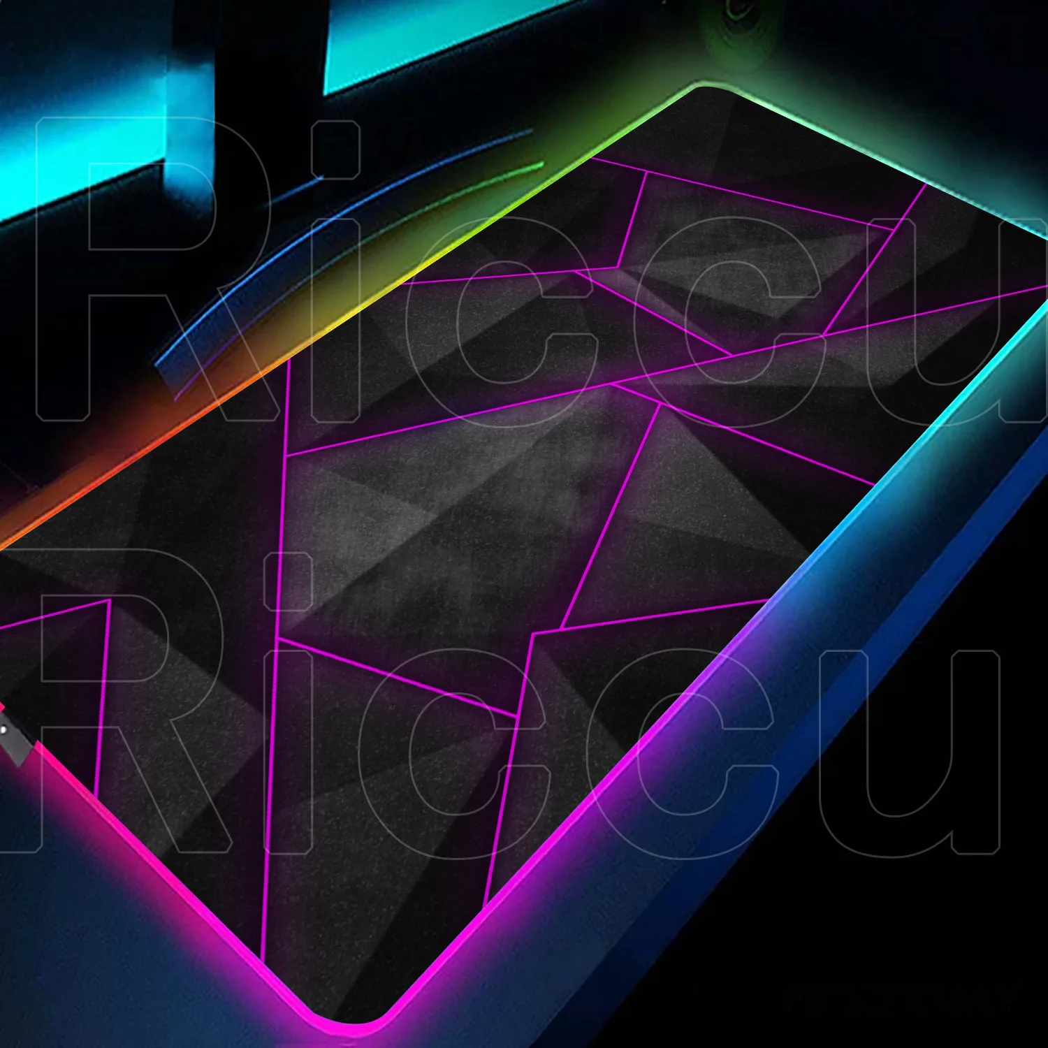 

RGB Geometric Line Mousepad LED Luminous Playmat XXL Natural Rubber Keyboard Pad Computer Accessories Anti-skid Office Table Mat