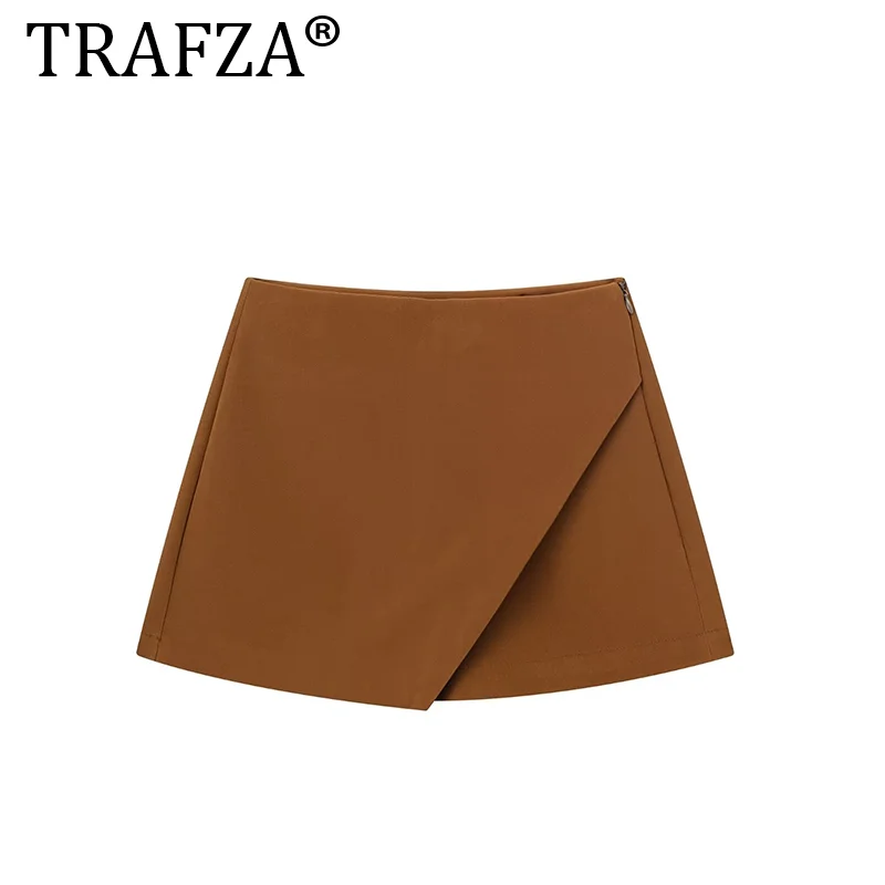 TRAFZA-Mini Calções de Saia Preta Feminina, Saia Assimétrica, Cintura Alta, Verão, Casual, Bermudas