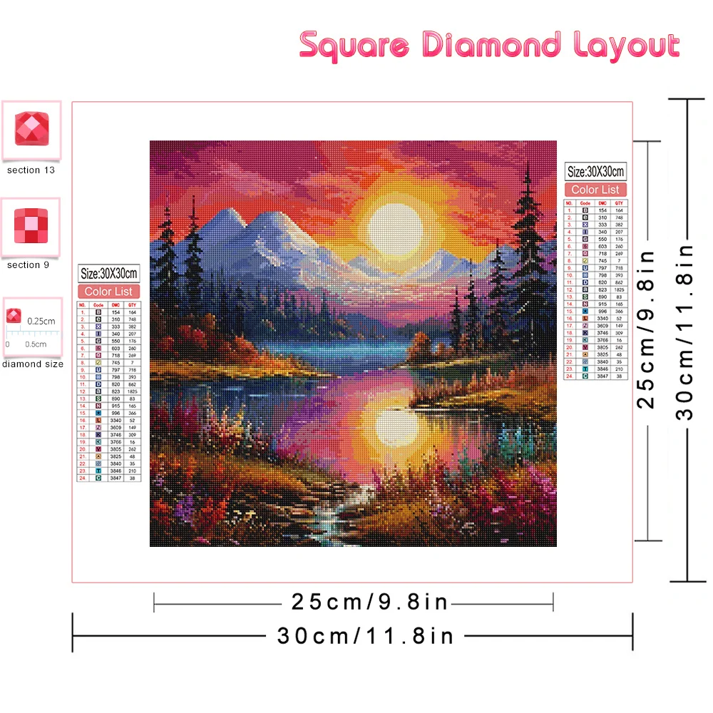 Huacan Full Diamond Painting Landscape River DIY Mosaic Sunset Handmade Gift Gift Complete Kit Home Decoration