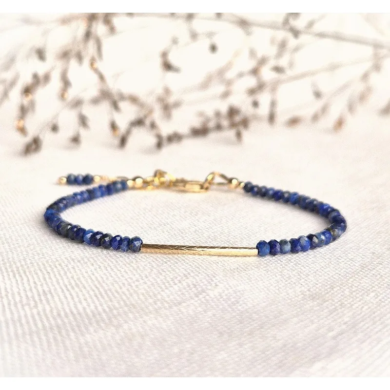 Skinny Lapis Lazuli Gemstone Bracelet, September Birthstone Gift for Women