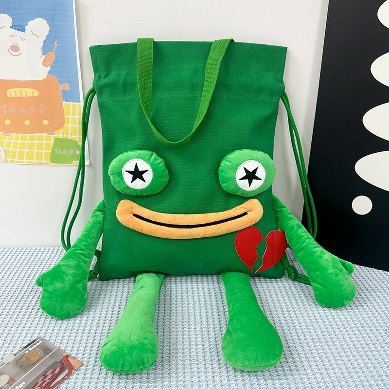 

Japan Style Kawaii Bag Women Large Capacity Casual Shoulder Bag Cute Frog Cartoon Handbag Ieisure Travel Backbag canvas Bags