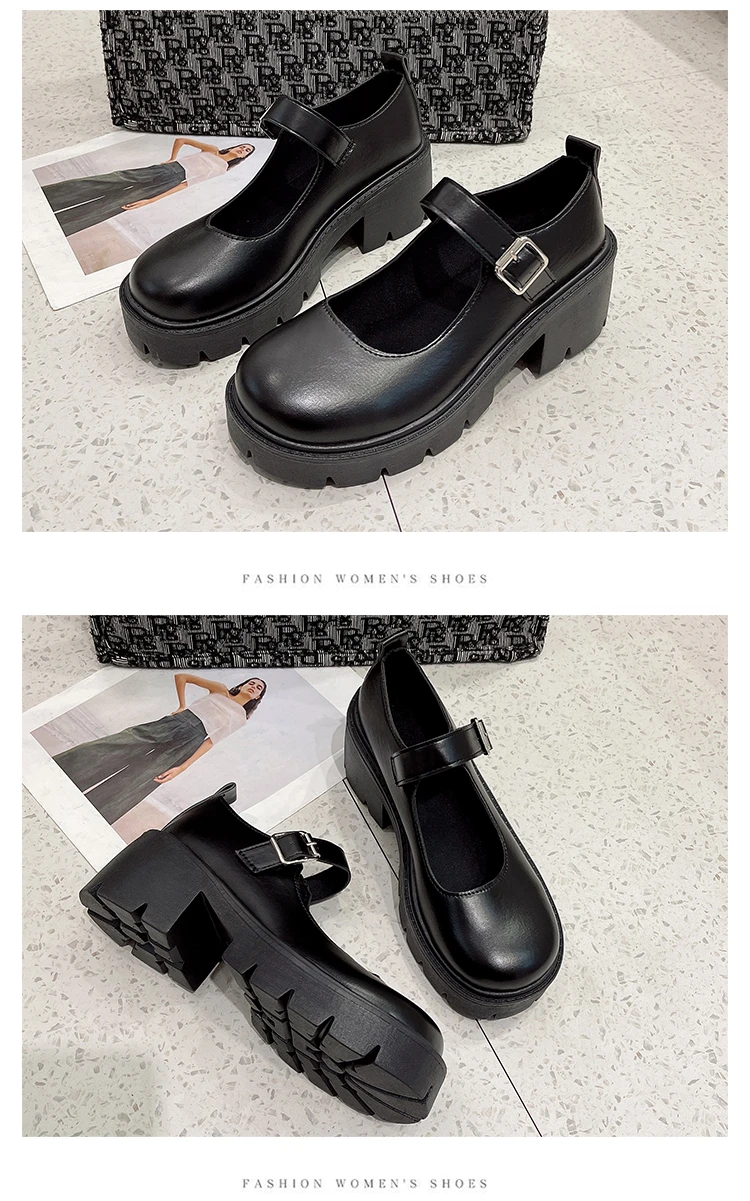 Lackleder High Heels Mary Jane Schuhe Damen Japanischer Stil Knöchelschnalle Plateaupumps Frau Punk JK Uniform Lolita Schuhe 43 – Detail 4
