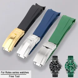 Reloj de goma de 20mm y 21mm para Rolex, negro, verde, azul, fantasma de agua, Ditongna, GMT, goma B, silicona, resistente al agua, cadena de reloj