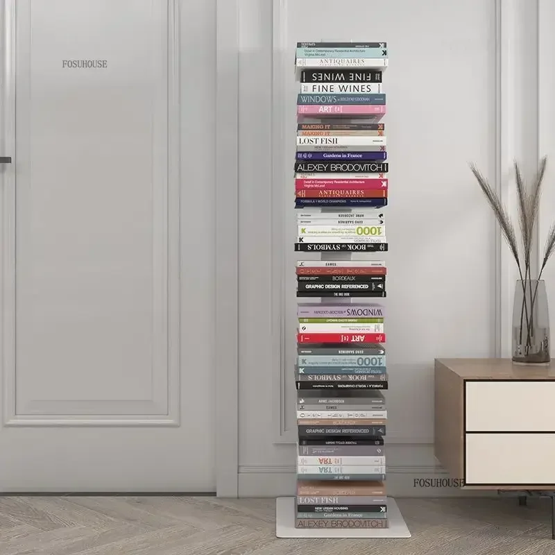 Modern Vertical Shelf for Corner Invisible Iron Multi-layer Bookcases Simple and Stylish Household Book Shelf for Living Room