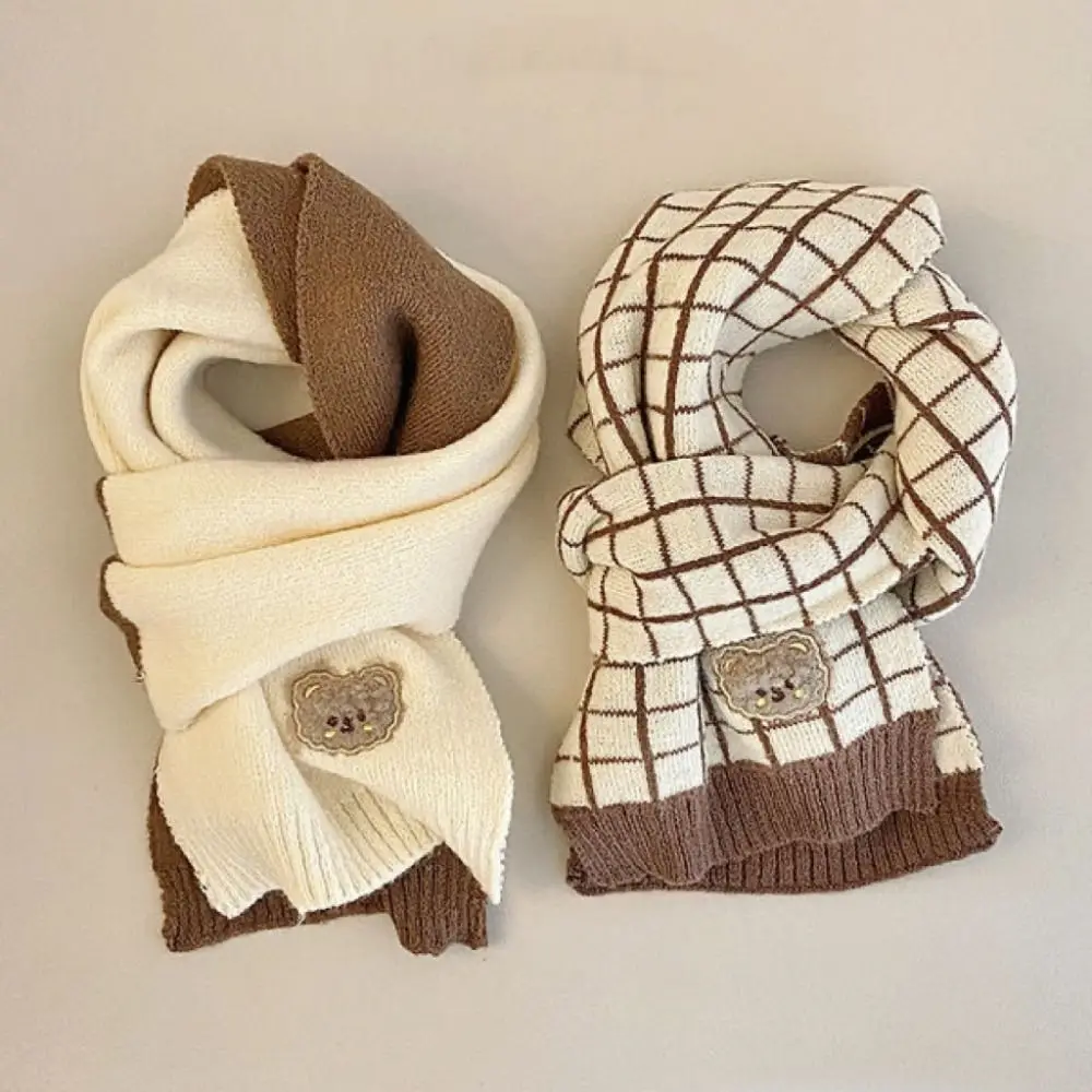 Cute Knitted Wool Plain Scarf Plain Milk Tea Color Baby Scarf Warm Kids Wool Scarves