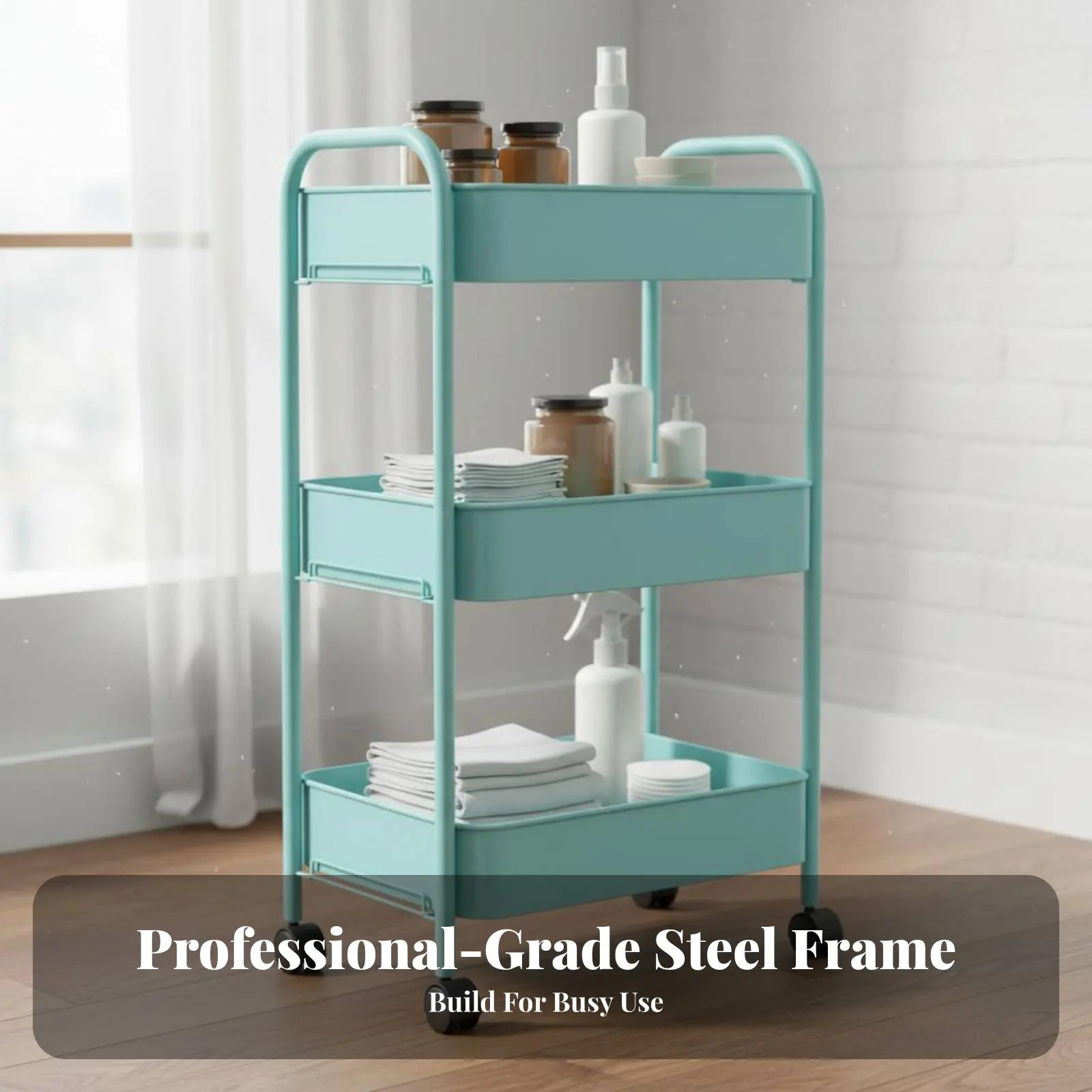 Cosmetic Studio Trolley Lightweight Multi-Tier Rolling Cart Storage Cart with Wheels Locking Casters Floor Standing Organizer
