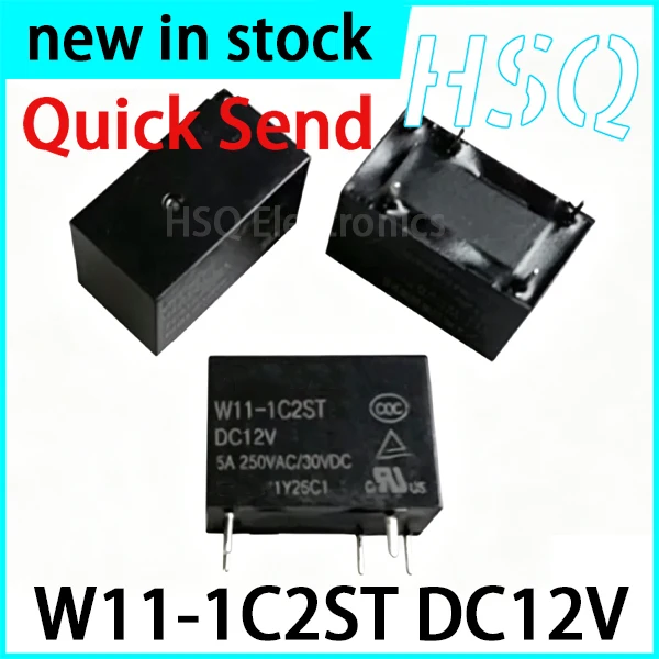 5PCS W11-1C2ST DC12V Relay, 5-pin, 5A, One Open and One Closed