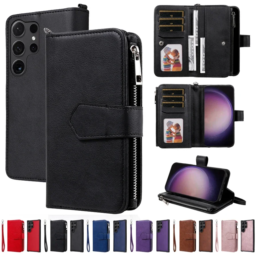 

Wallet Multi-card 2-in-1 Zipper Magnetic Flip Leather Case For Samsung Galaxy S24 Ultra S23 Plus S22 S21 S20 FE S10 Note 20 10 9