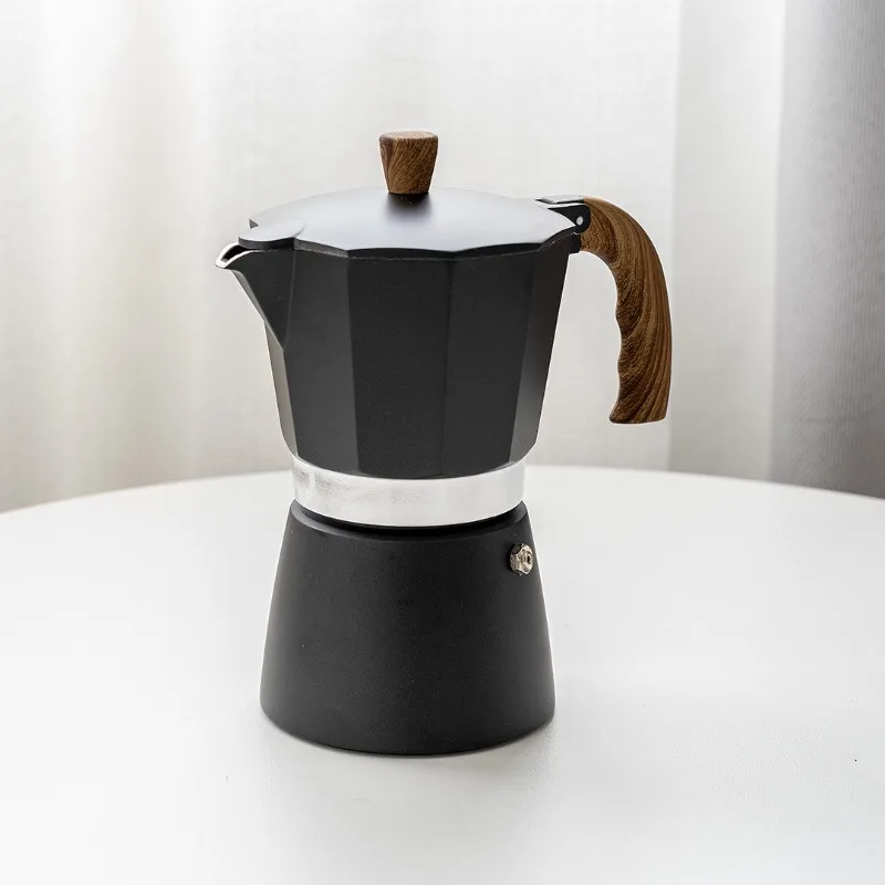 Macetas Moka italianas, cafetera Espresso de aluminio, percolador, estufa, olla superior con mango de madera, herramientas de café, accesorios de cocina y cafetería