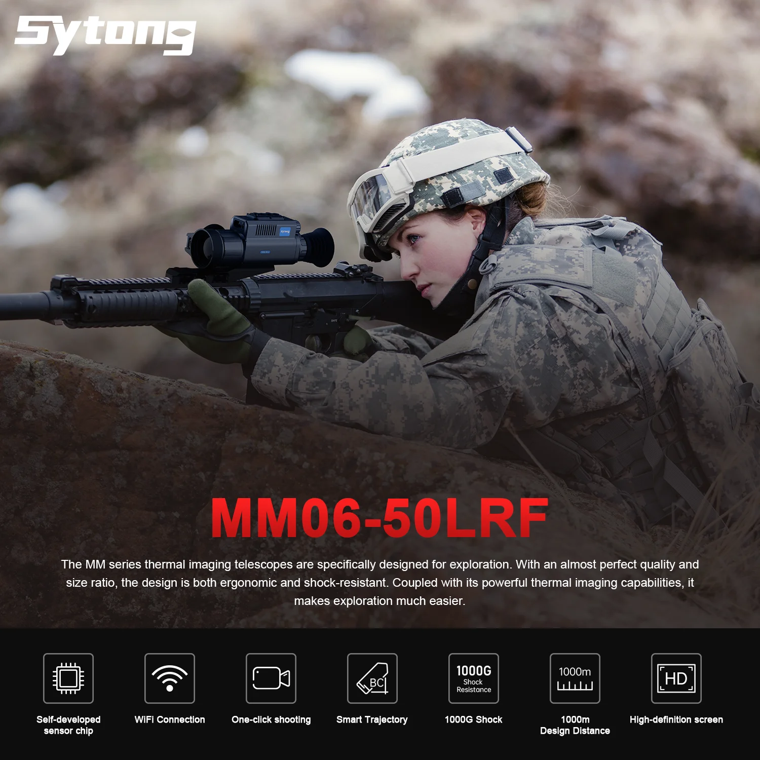 

Тепловизионный монокуляр Sytong с Wi-Fi 50 мм, датчик 640x512, лазерный дальномер, обнаружение 1000 м, интеллектуальная траектория, HD-дисплей