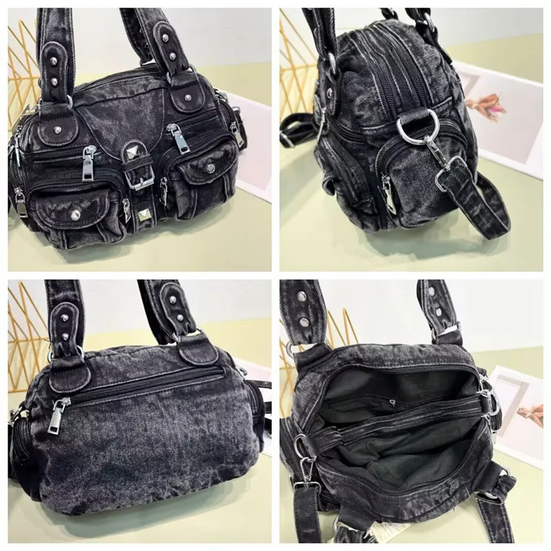 Dżinsowa torba damska z wieloma kieszeniami Vintage niebieska torebka dżinsowa i torebki Portfel na ramię typu crossbody o dużej pojemności — zdjęcie 3