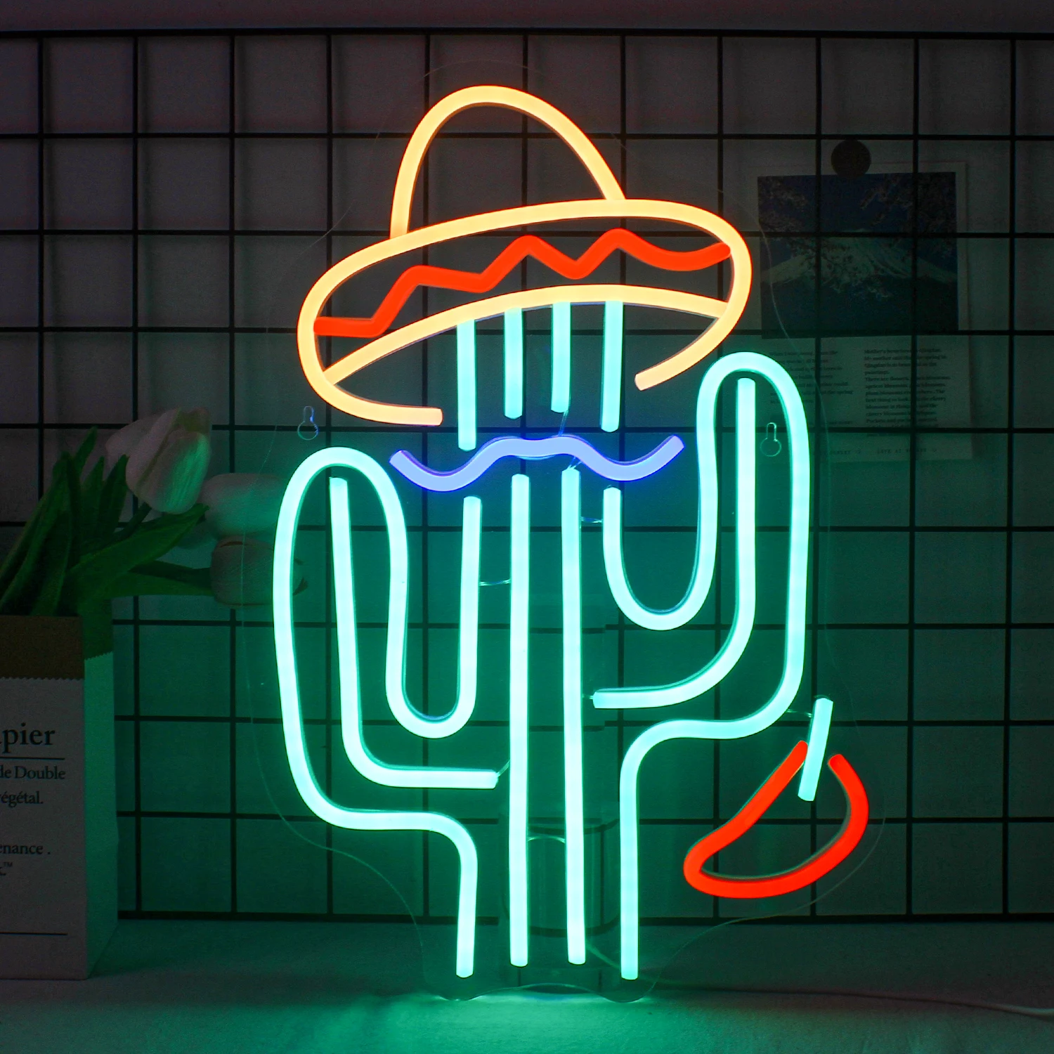 

Cactus Neon Sign Hat Neon Signs Green Led Neon Signs for Wall Decor USB Dimmable Neon Light for Bedroom Bar Party Pub Cool Neon