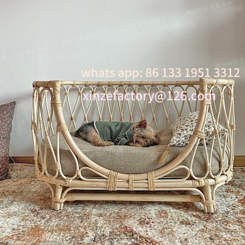 

Customizable pet bed handmade rattan woven pet bed dog sofa chair cat princess small bed nest universal in all seasons