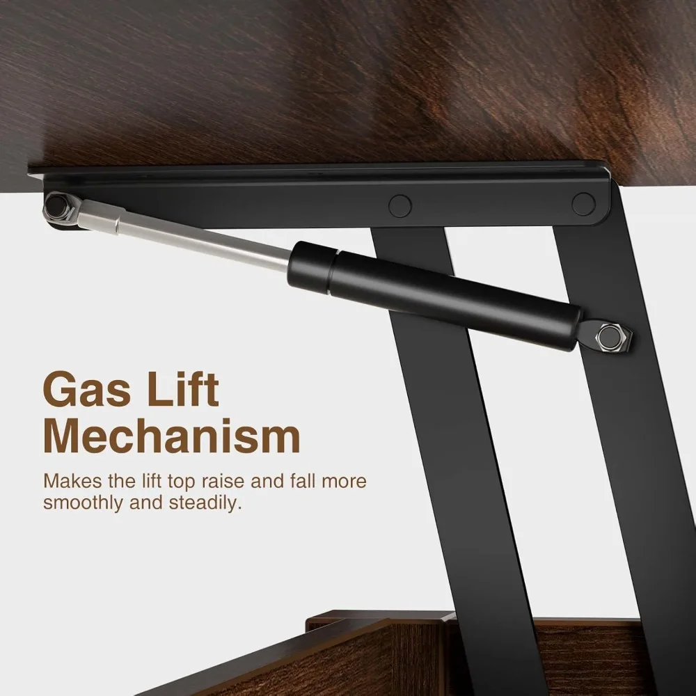 سطح رفع طاولة القهوة، طاولة قهوة قابلة للتحويل متعددة الوظائف مع أدراج وحجرة مخفية، تتحول إلى طاولة الطعام