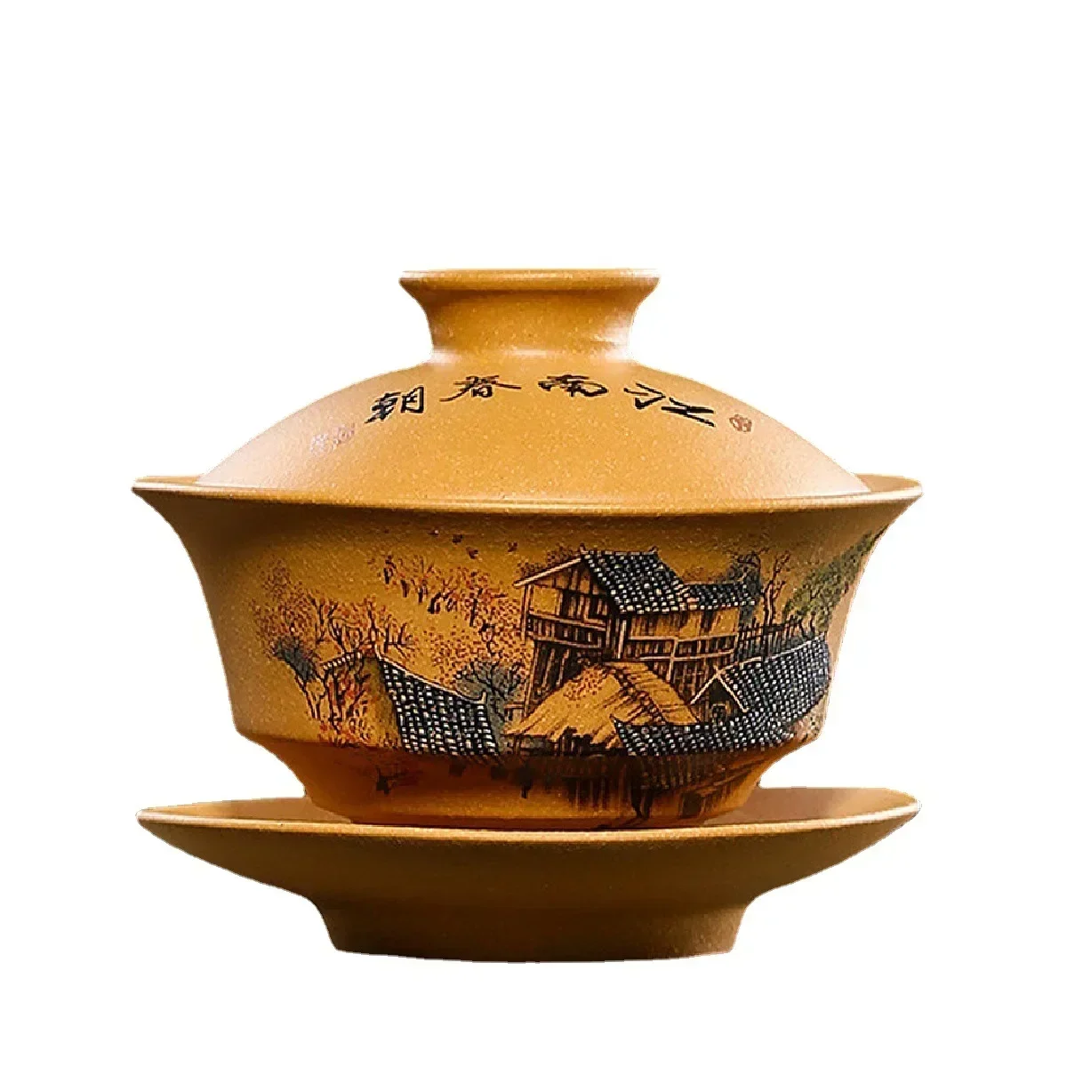 Yixing pintados à mão Boccaro Cup, Segmento lama chá beber copo, Jiangnan Primavera Kung Fu chá conjunto, Handmade Gaiwan Retro, paisagem