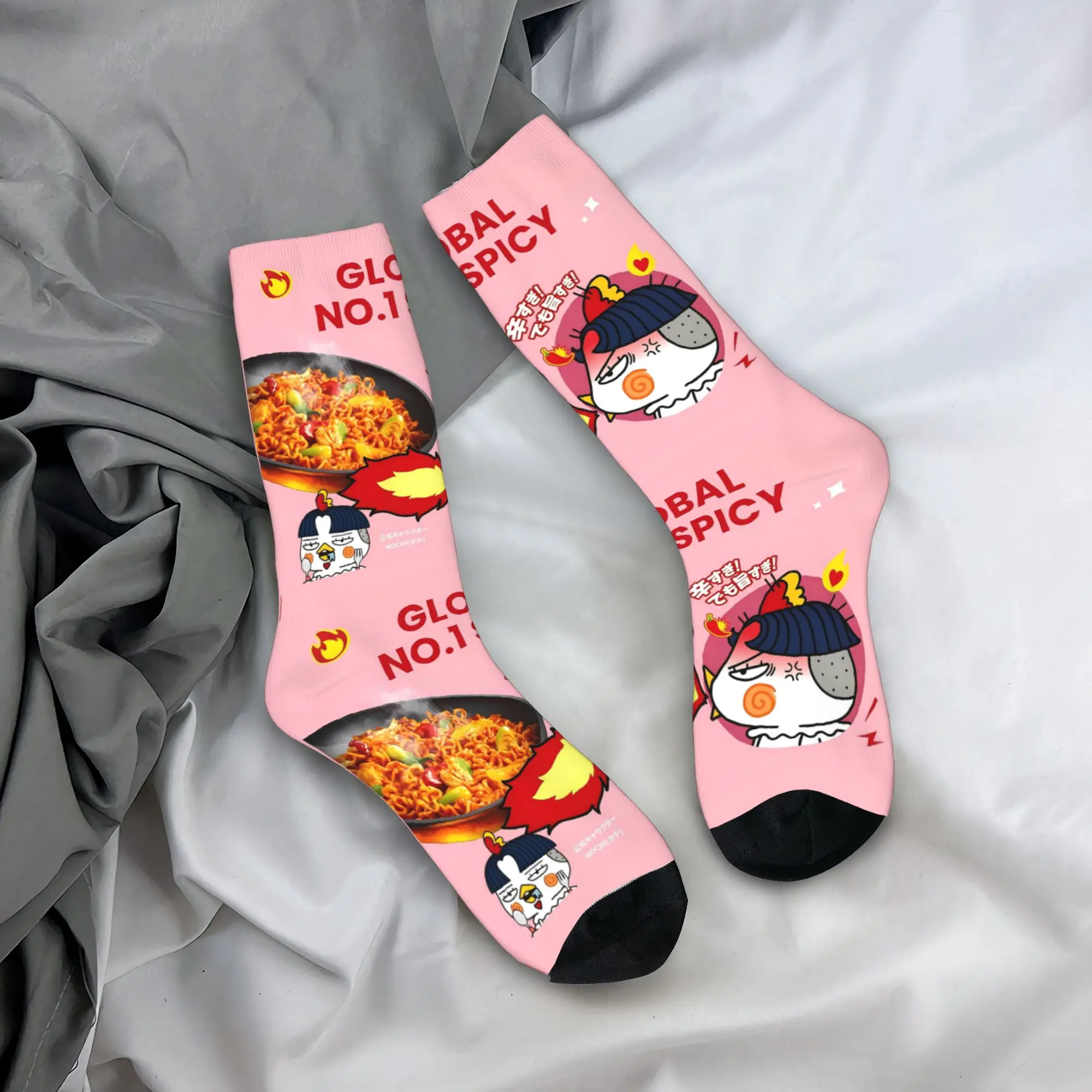 Calcetines de fideos de pollo picantes, medias personalizadas Buldak (1), calcetines antideslizantes para hombre, calcetines informales suaves y transpirables para exteriores de otoño