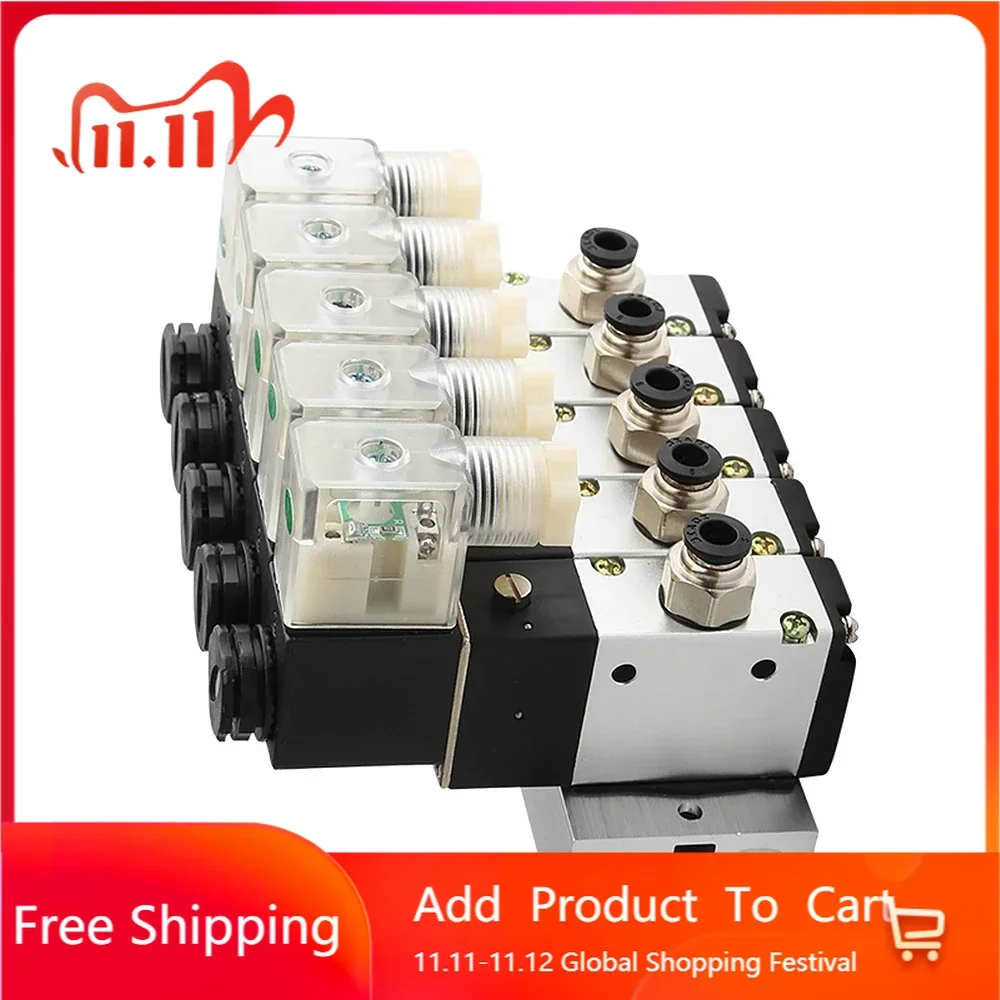 

220V 24V Multi Option 3V210-08 Pneumatic Solenoid Valve Block With Muffler Fitting Base Manifold 2/3/4/5/6 Row 3 Port