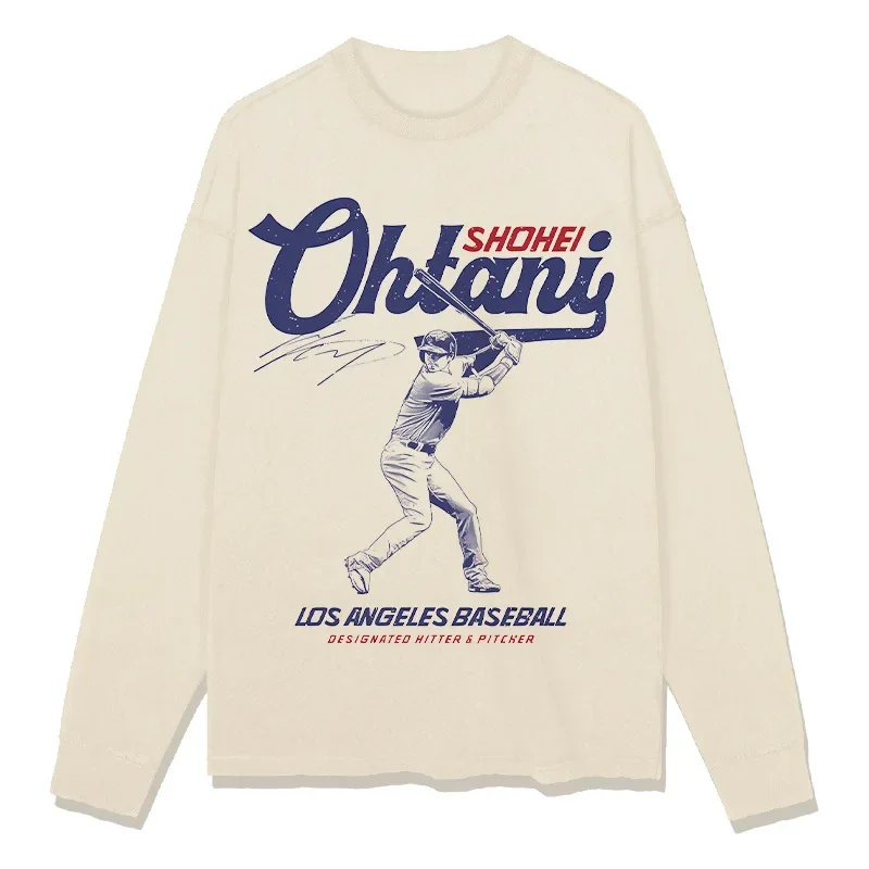 Vintage Shohei Ohtani Printed Short Sleeve T-shirt American Style Heavy Cotton White Top Crew Neck Design Vintage Feel