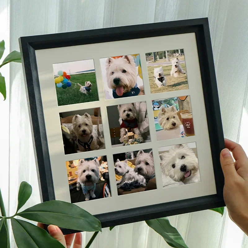 Premium Solid Wood Nine-Grid Photo Frame - Couple Picture Frame, Walnut Display Frame for Home Decor