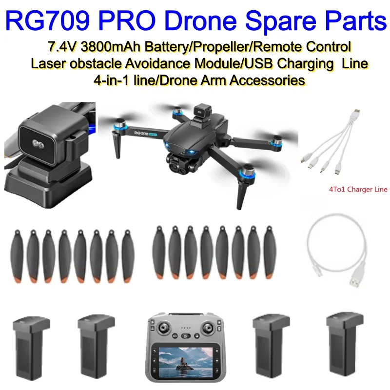 

RG709 PRO Батарея для дрона 7,4 В, 3800 мАч, пропеллер/модуль радиоуправляемого предотвращения препятствий/линия зарядки через USB/линия 4-в-1/запасные части для рычага дрона