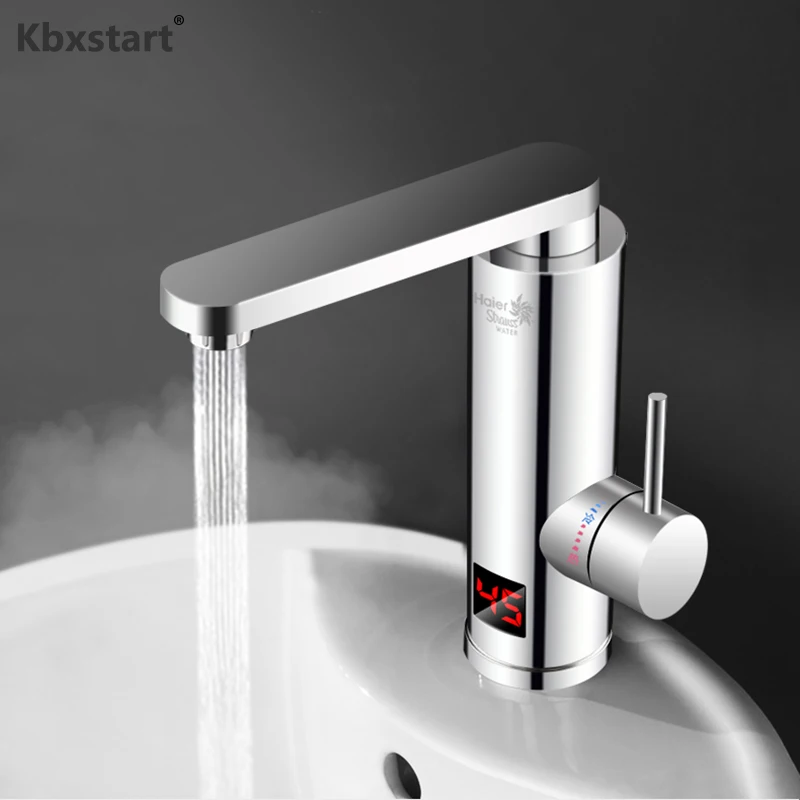 

220V Tankless Electric Heater Kitchen Water Tap 360 Degree Rotate Cold and Hot Water Faucet with Led Display for Wash Bathroom