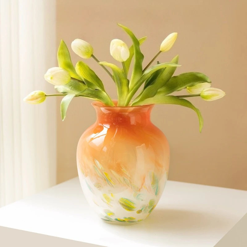 Pink Gradient Glass Vase Hydroponics Terrarium Color Spot Flower Vase Glass Floral Arrangement Home Decoration Accessories