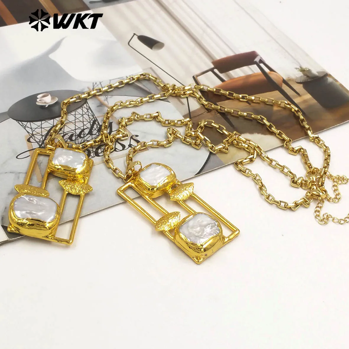 

WT-JN334 Великолепное квадратное ожерелье с двумя крупными пресноводными жемчужинами, 18 дюймов, для женщин, на каждый день, ACC