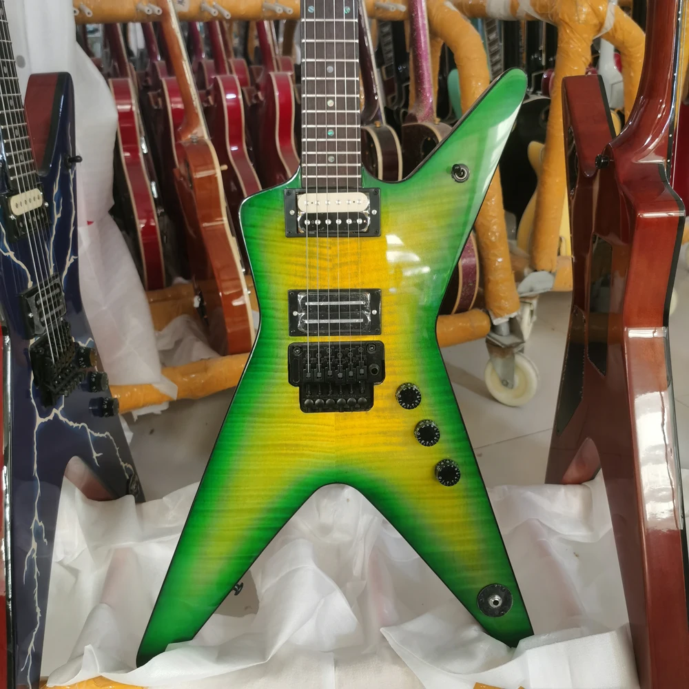 In stock -Dean Dimebag Guitar, Flame maple top, Slime green