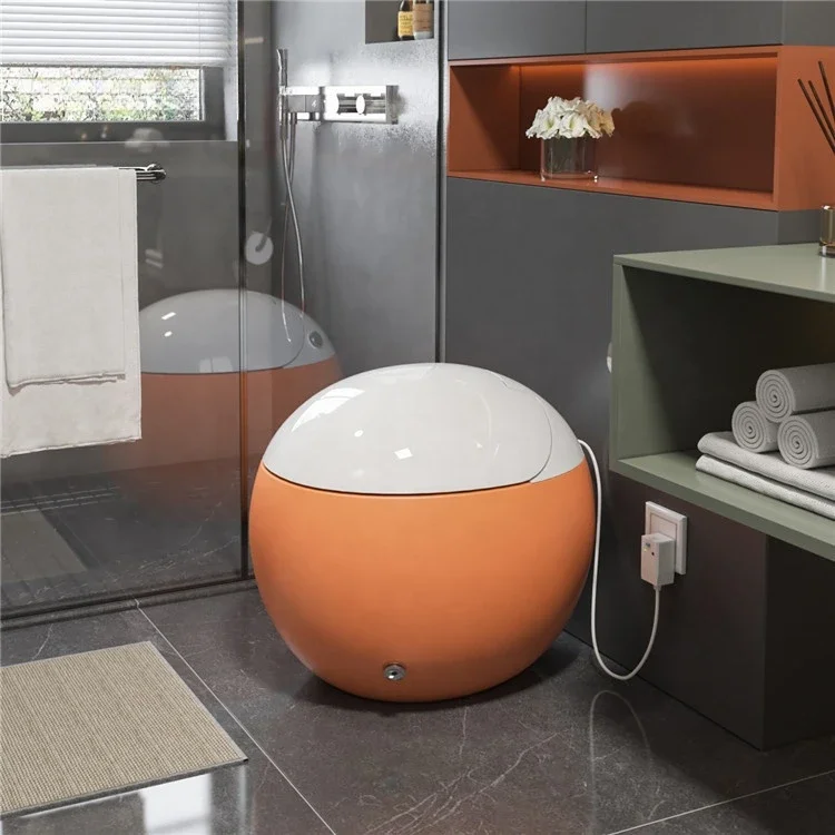 

#Small Family Bathroom Color Sanitary Ware Egg Shape Electric Intelligent Toilet Bowl Ceramic Orange Color Egg Smart Toilet