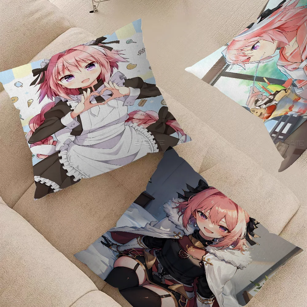 

A-Astolfo Pink Cute Anime Girl Cushion Cover Car Throw Pillow Case For Sofa Car Christmas Gift 40x40cm 45x45cm