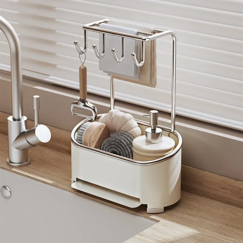 Kitchen wipes, racks, stainless steel cleaning utensils, storage racks, countertops, sinkside, dishcloths, sponges