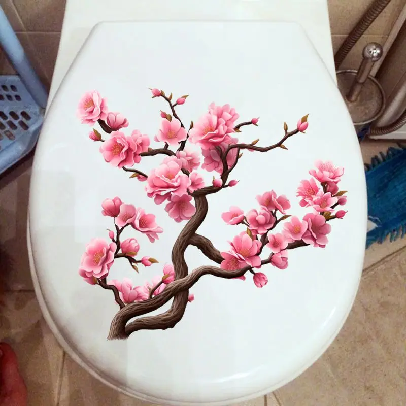Peach Blossom And Plum Blossom Wall Sticker Bathroom Toilet Decor Decals Living Room Cabinet Home