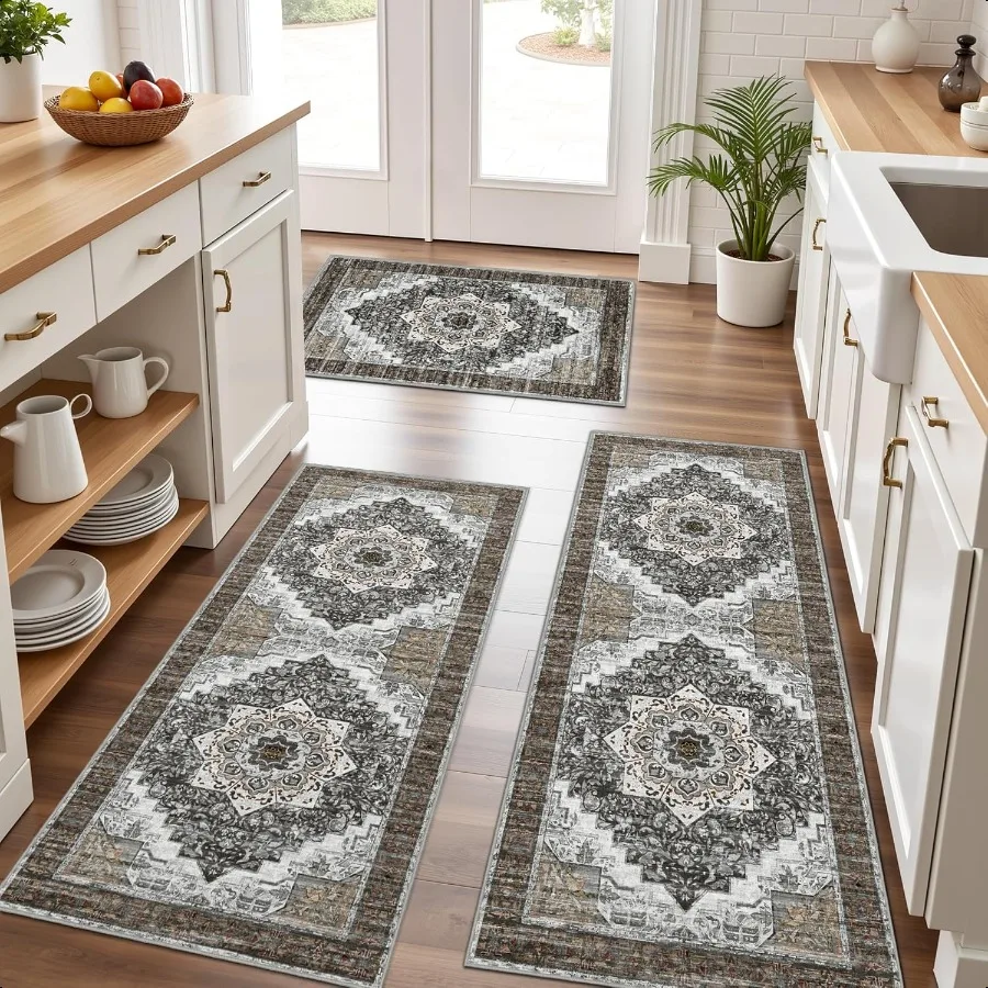 

100 Non Slip Kitchen Rugs Sets of 3 Washable Boho Kitchen Mats for Floor Farmhouse Kitchen Rug Soft Runner Rug for Hallway Lau