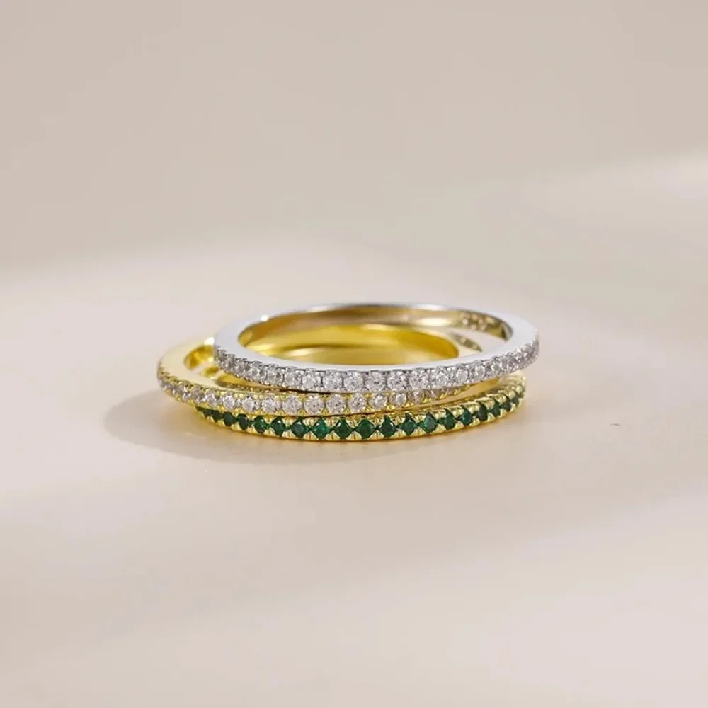 Monkton 1.6mm Srebrne Pierścionki Zaręczynowe Próby 925 dla Kobiet, Złota Obrączka Ślubna z Diamentami 14K, Pół-wieczna Obrączka dla Dziewczyny, Prezent Biżuteryjny — zdjęcie 3