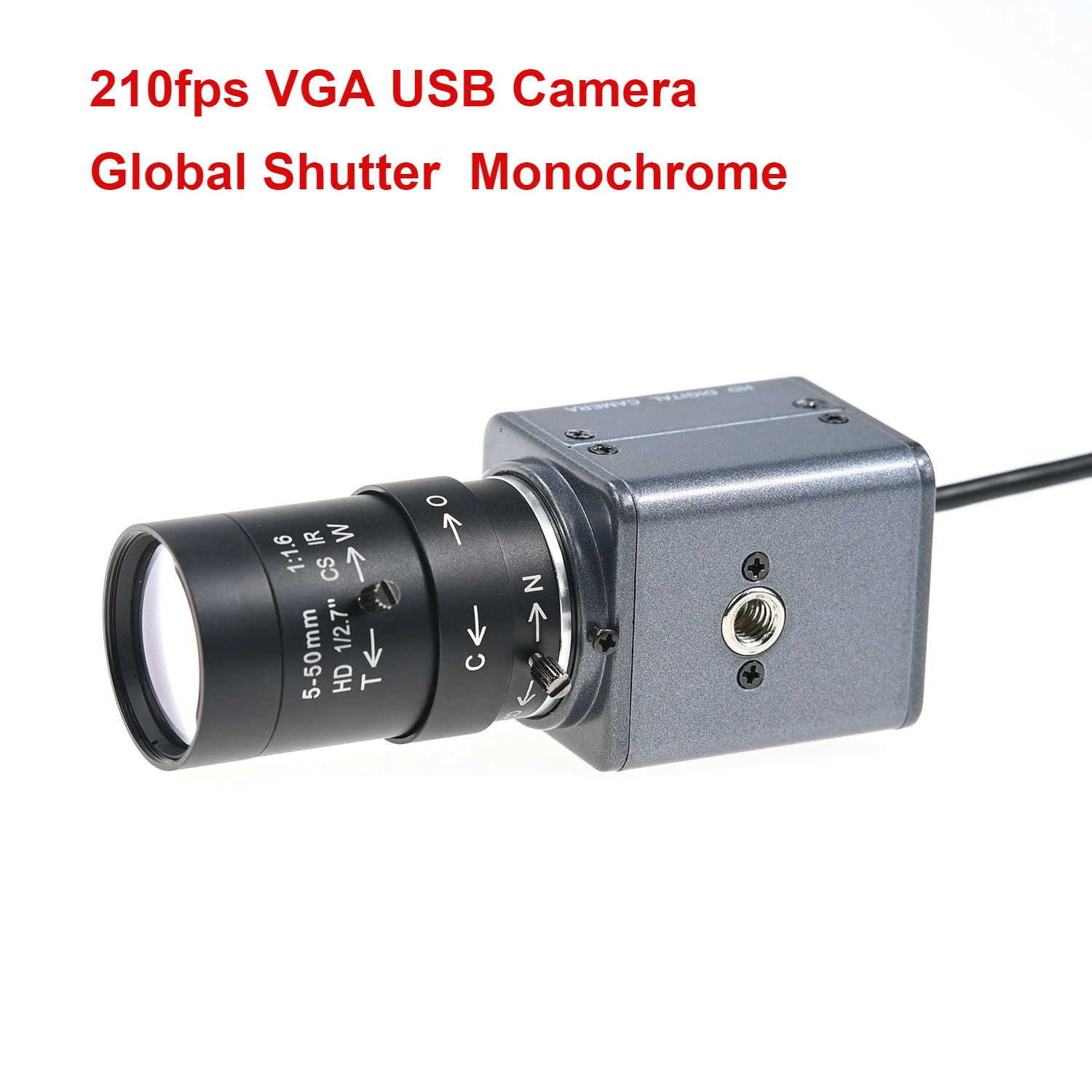 210fps Global Shutter USB Camera,Monochrome,High Frame Rate Housing Webcam VGA,640x360, 2.8-12mm 5-50mm Varifocal Zoom CS Lens