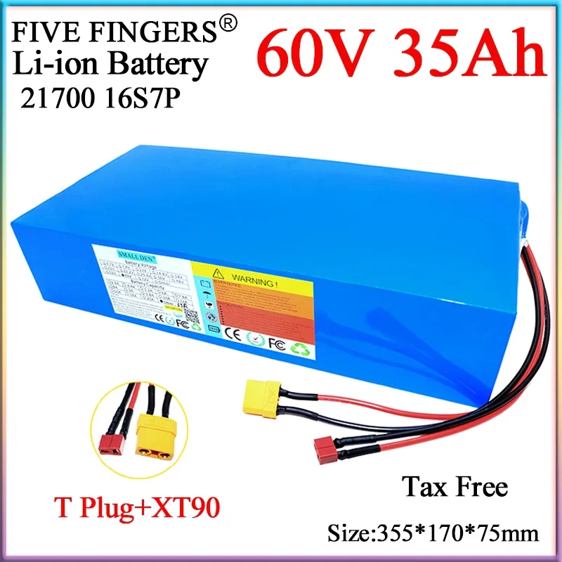 60V 35Ah 21700 Lithium Battery Pack 16S7P 3000W High Power motor With BMS For 67.2V Electric Motorcycle Tricycle Scooter Cells