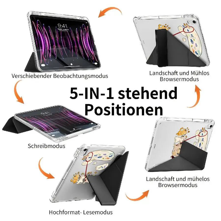 Holder Cover Tablet Case For iPad Pro 11th 10th 9th 8th 7th 12.9inch Pro 2025 Air 4 5 M3 M2 M4 11inch Mini 6 7 Y-Fold Cartoon